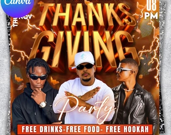 Thanksgiving-Party-Flyer, Thanksgiving-Club einladen, Friendsgiving-Dinner einladen, Feier-Flyer, Social-Media-Flyer, Canva bearbeitbar