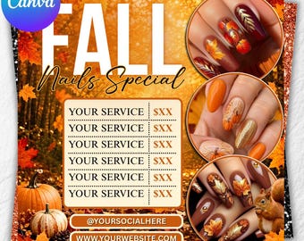 Editable Fall Nail Flyer – Autumn Nails Special Canva Template for Booking Promotions