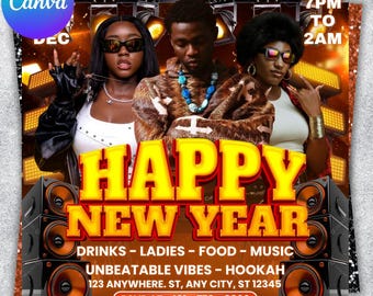 New Year Party Flyer 2026, Year Event Flyer, Night Party Flyer, Night Club Flyer, Countdown Night Event, Happy New Year, DIY Party Template