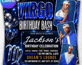 Birthday Party Flyer, Men's Birthday Flyer, Birthday Boy, Event Flyer, Club Flyer, Birthday Bash, Cancer Birthday Flyer, Canva Template