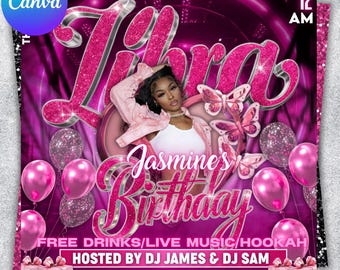 Birthday Party Flyer, Birthday Party Invitation Flyer,Libra Season Birthday Flyer, Libra Birthday Flyer, Birthday Event Celebration Flyer