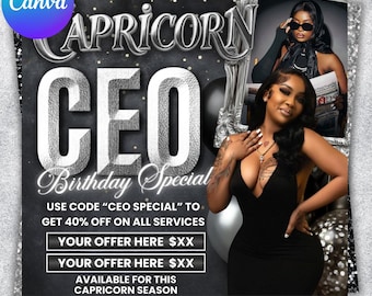 CEO Birthday Flyer, CEO Birthday Sale Flyer, Zodiac Season Birthday Flyer, CEO Birthday Special Flyer, Hair Stylist, Lash Tech, Nail Tech
