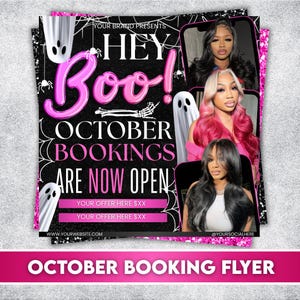 October Booking Flyer, October Books Open, Halloween Hair Flyer, Spooky SZN Flyer, October Hair Flyer, Nails MUA Lash Locs Wig, DIY Canva