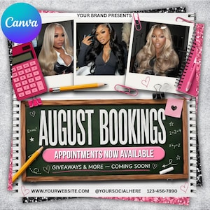 August Booking Flyer, Back to School Appointments, Editable Canva Template (Digital Download)