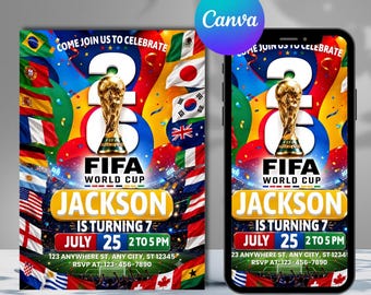 World Cup Soccer Birthday Invitation, Watch Party Invite, Football Party, World Cup 2026 Soccer Party Invite, Editable Canva Template