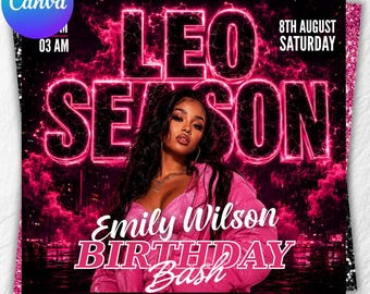 Leo Season Birthday Flyer, Leo Birthday Flyer, Birthday Girl Flyer, Birthday Event Celebration Flyer, Birthday Party Invite, DIY Canva