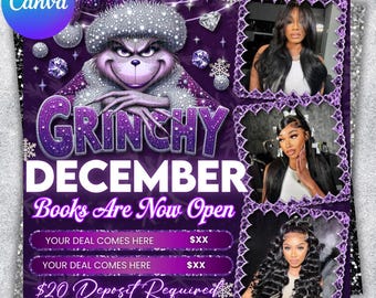 December Booking flyer , Holiday Booking Flyer, Book Now Flyer, Christmas Sale Flyer, Lash, Hair, Makeup, Nails, Wig Flyer, Canva Editable