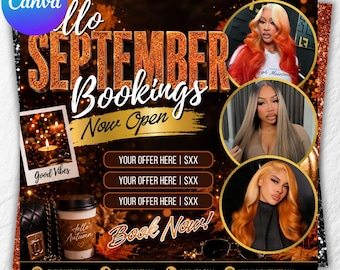 Fall Season Booking Flyer, Fall Szn Sale, September Booking Flyer, Fall Season Lash Nails Braids MUA Autumn Flyer, Fall Wig Install Flyer