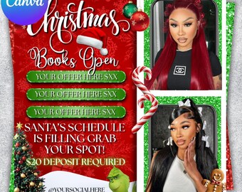 December Booking flyer , Holiday Booking Flyer, Book Now Flyer, Christmas Sale Flyer, Lash, Hair, Makeup, Nails, Wig Flyer, Canva Editable