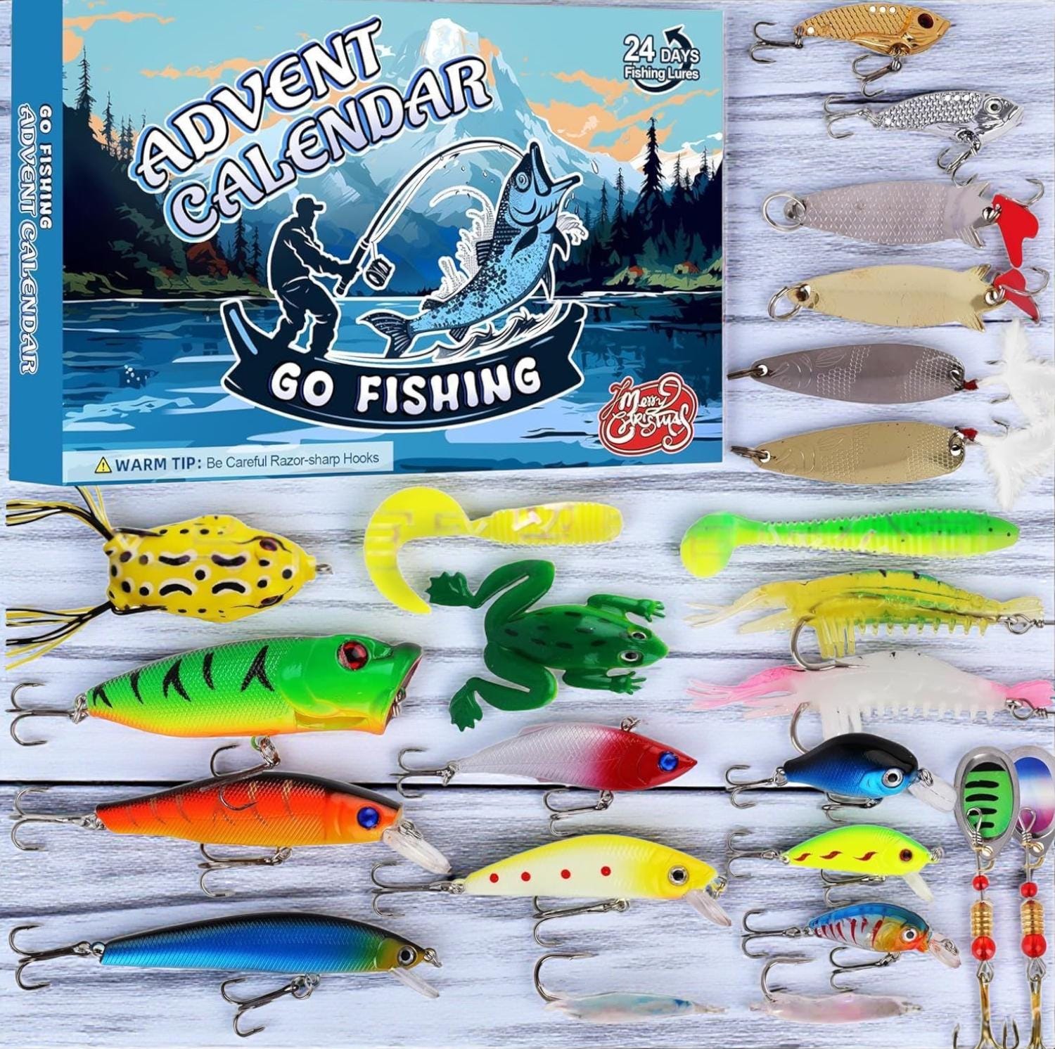 Fishing Lure Advent Calendar Christmas Countdown 24 Days Fishing Baits Set for Fishing Lover