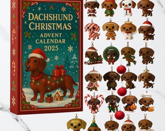 2D acryl teckel kerst adventskalender 2025: 24 mini hondenornamenten