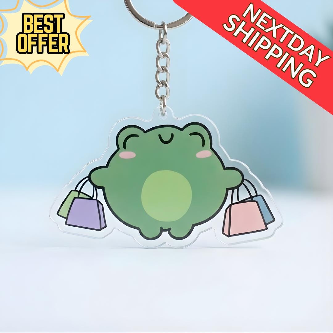 Kawaii Frog Shopping Acrylic Keychain – Cute Frog With Shopping Bags ...