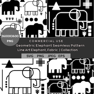 Paquete SVG de elefante geométrico, arte lineal de animales tribales africanos, clipart de elefante minimalista, diseño de patrón sin costuras, archivo de corte digital, EPS