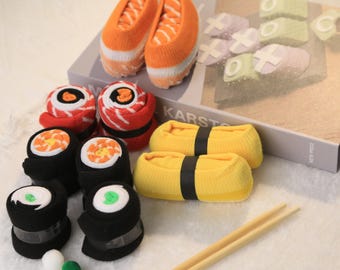 Sushi Roll Sock Gift Box,  Funny Novelty Food Socks, Sushi, 4 Pairs Per Box, Gift for Sushi Lovers, Gift for Him or Her,  Christmas gift.