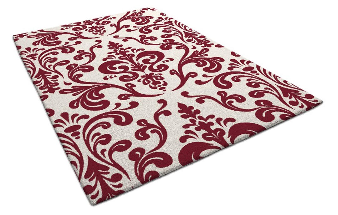 Scroll Rugs Hand-tufted Ivory and Red Floral Scroll Pattern Area Rug for Living ...