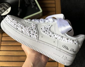 Personalisierte Perlen-Braut- & Strass-Turnschuhe / Hochzeit Air Force 1