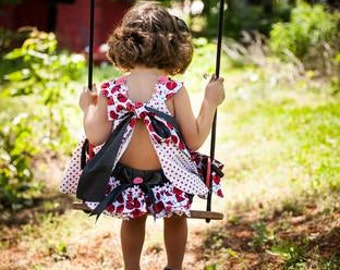 Baby Girls Ladybug smash cake Birthday dress & Ruffled Bloomers