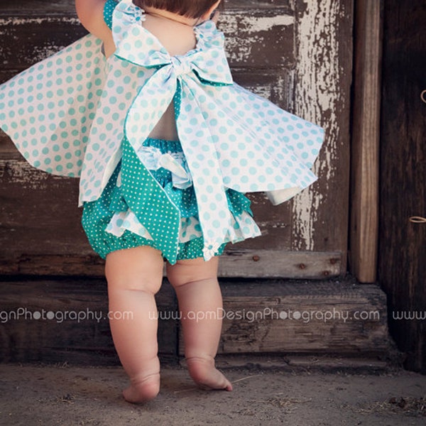 Girls Polka Dot Twirl Dress&Ruffle Panties- Newborn Toddler-Aqua-Spring Inspiration Newborn thru 18 months