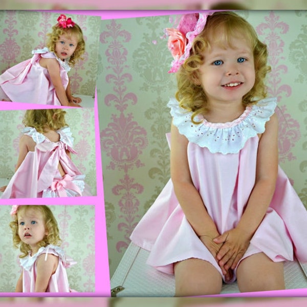 Flower girl Dress Twirl dress & Ruffled Bloomers Ballet Pink and white 2 piece Newborn thru18 mo