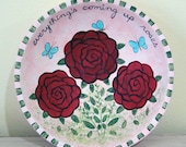 Spring Folk Art Painting Wood Bowl - MADE TO ORDER - Valentine's Day, Easter, Spring Whimsical  Wood Bowl Everything's Coming Up Roses ooak