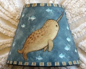 Folk Art Night Light - Baby Narwhal Nautical Nursery Nightlight -  READY TO SHIP - Kids Room Decor Original Hand Painted Plug in Night light