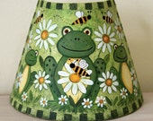 Spring Folk Art Night Light - MADE TO ORDER - Frogs, Bees and Daisies, Honey Bees, Original Design, Nursery kids room nightlight