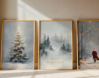Christmas Vintage Art Print Set Of 3 Prints Christmas Farmhouse Decorations Holiday Gallery Wall Decor Xmas Printable Décor DIGITAL DOWNLOAD