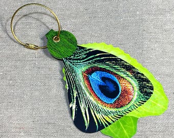 Peacock and Green Leaf Luggage Tag