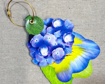 Hydrangea Blue Pansy and Green Leaf Luggage Tag