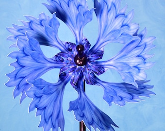 Blue Cornflower Pinwheel Spinner Whirligig Windmill Fan
