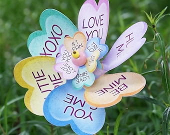 Valentine Candy Hearts Pinwheel Wind Spinner Whirligig Windmill Fan
