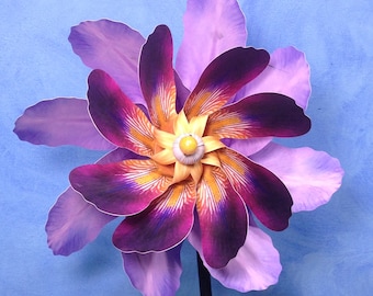 Purple Iris Flower Double Spin Pinwheel Whirligig Spinner Windmill Fan