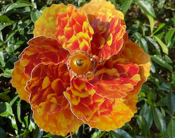 Orange Marigold Pinwheel Wind Spinner Whirligig Windmill Fan