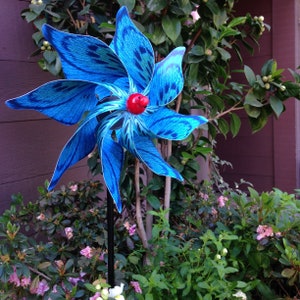 Blue Spotted Butterfly Pinwheel Spinner Whirligig Windmill