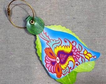 Blue Paisley and Green Leaf Luggage Tag