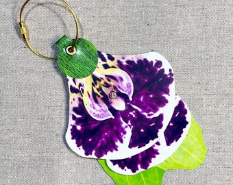 Burgundy Orchid and Green Leaf Luggage Tag