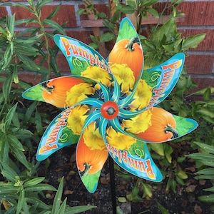 Pumpkin Garden Marker Pinwheel Spinner Whirligig Windmill Fan