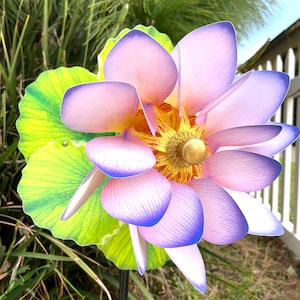 Pink Lotus Flower Giant Double Spin Pinwheel Wind Spinner Whirligig Windmill Fan