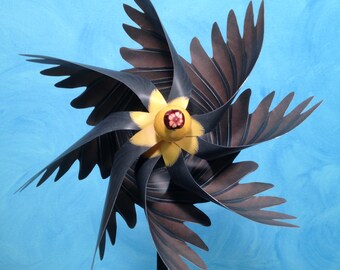 Black Bird Pinwheel Spinner Whirligig Windmill