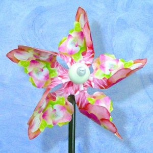 Spring Pink Floral Pinwheel Wind Spinner Whirligig Windmill Fan