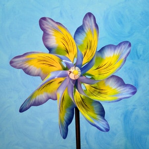 Blue Pansey Flower Pinwheel Wind Spinner Whirligig Windmill Fan