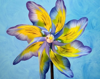 Blue Pansey Flower Pinwheel Wind Spinner Whirligig Windmill Fan