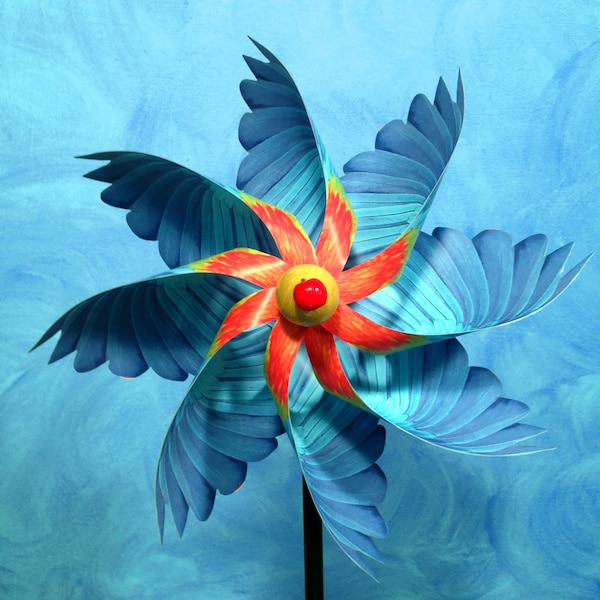 Blue Parrot Pinwheel Spinner Whirligig Windmill