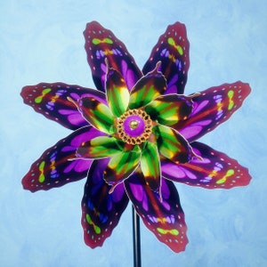 Purple Spotted Swallowtail Double Spin Pinwheel Wind Spinner Whirligig Windmill Fan