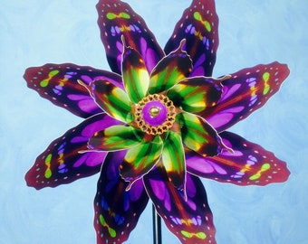 Purple Spotted Swallowtail Double Spin Pinwheel Wind Spinner Whirligig Windmill Fan