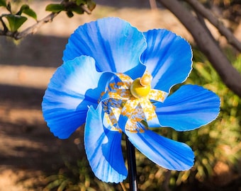 Blue Himalayan Poppy Flower Pinwheel Spinner Whirligig Windmill Fan