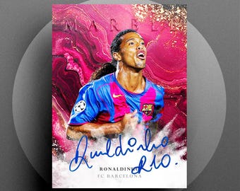 Tarjeta de fútbol de mármol 2025 Ronaldinho FC Barcelona con autógrafos digitales RP