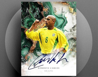 Tarjeta de fútbol de mármol 2025 Roberto Carlos Brasil con autógrafos digitales RP