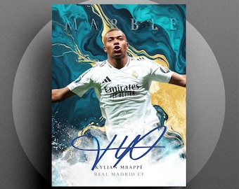 Tarjeta de fútbol de mármol 2025 Kylian Mbappé con autógrafos digitales del Real Madrid CF (RP)