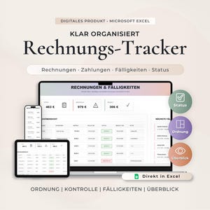Invoices & Due Date Tracker Excel (German) | Invoice planner, open invoices, payments, due dates